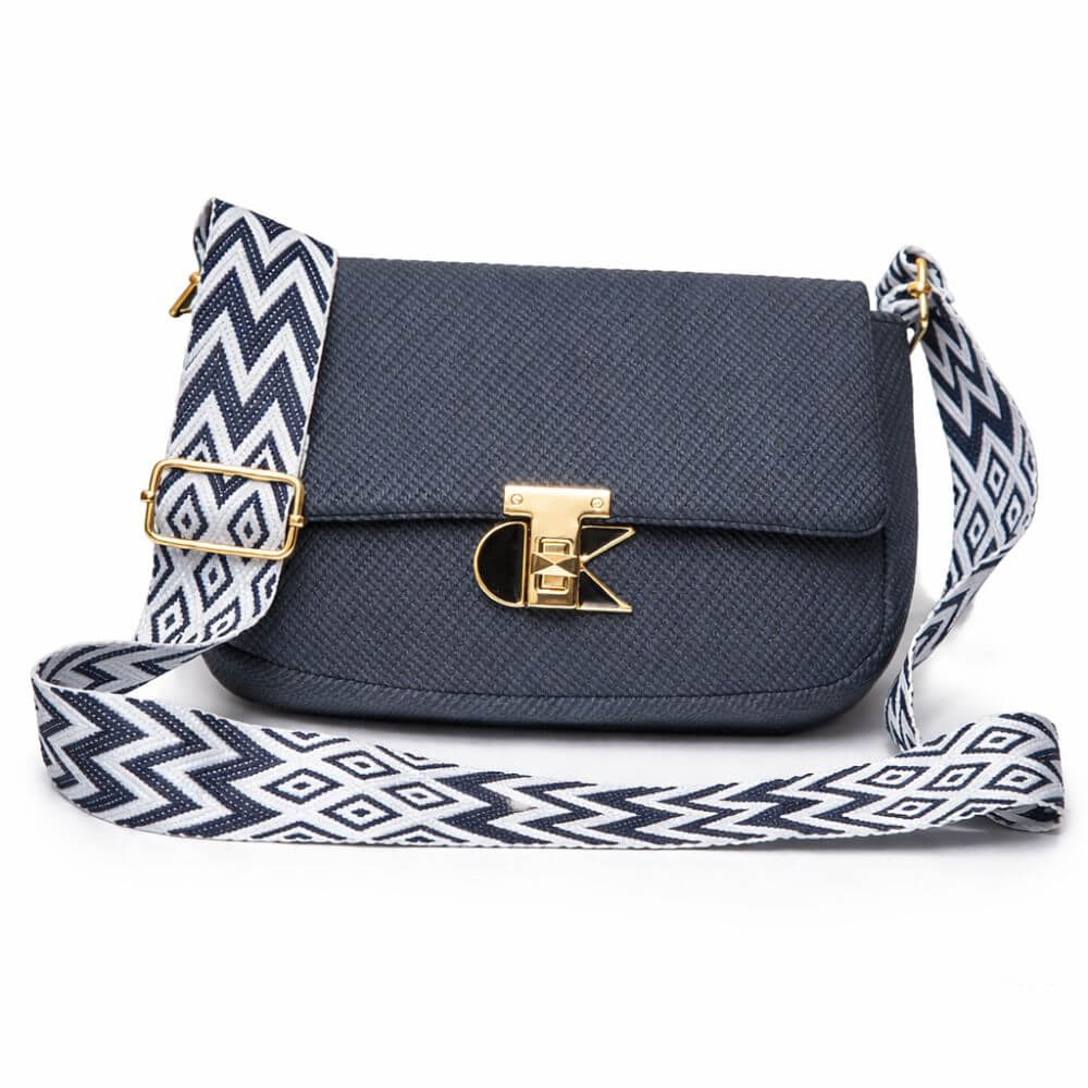 Ivory Textured Crossbody Bag (Blue)